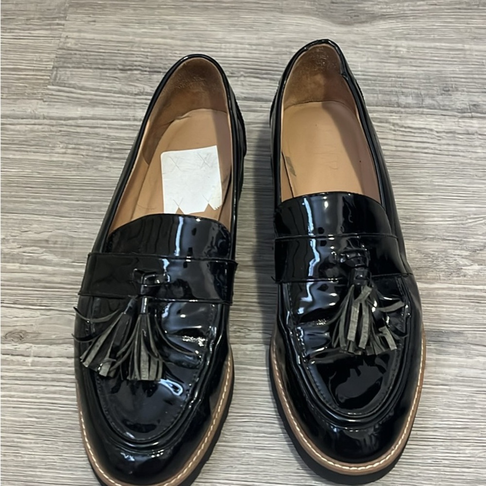 Franco Sarto Black Patent Tassel Loafers
